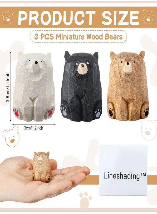 Lineshading 3 Pcs Mini Wooden Bears Figurines Handmade Carved Small Wooden Black Brown Bear Statue Miniature Ornament Christmas Bear Decor for Bedroom Playroom Gift(Standing,2 x 1.2 x 1.4 Inch) - Image 2